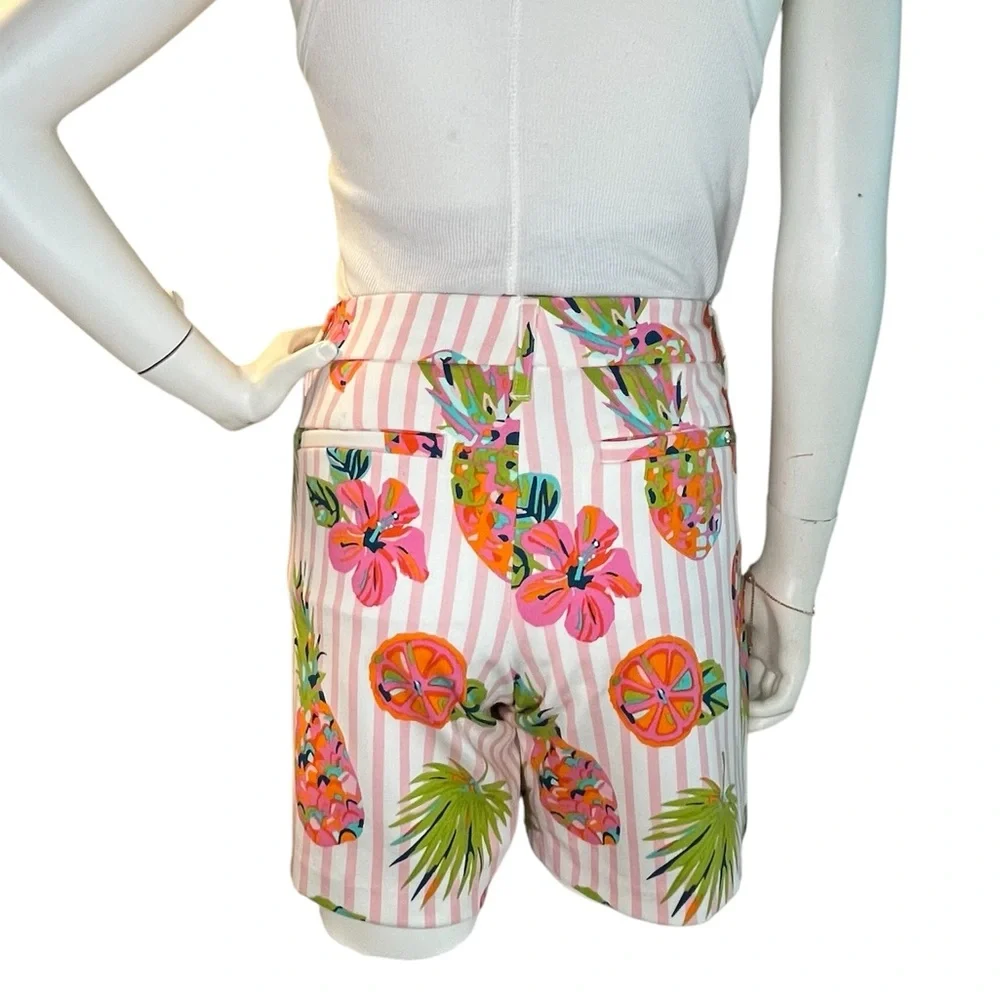 Spartina 449 Bright Floral Fruit Printed Pink White Stripe Short Vacation Preppy - Picture 3 of 12